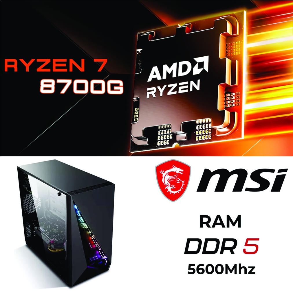 PC COMPUTADORA AM5 RYZEN 7 8700G 5.1GHZ 8VA GENERACION PREMIUM / 16GB DDR5 5600 MHZ / TARJETA 512GB NVME SOLIDO / AMD RADEON 780M / MOTHER A620 / GABINETE GAMER C/COOLER