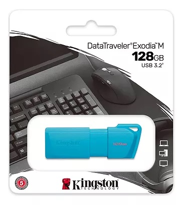 PENDRIVE KINGSTON 128GB USB 3.2 100MBPS DTXM NEON AQUA BLUE