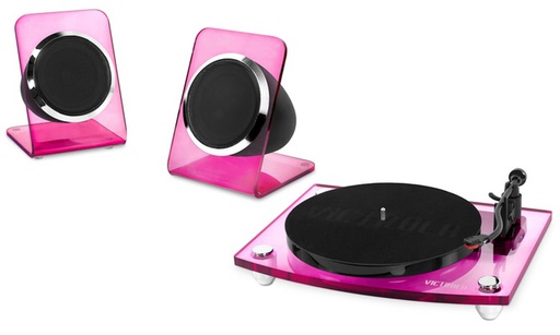 Victrola Moderno tocadiscos Bluetooth de 2 velocidades con altavoces inalámbricos de 40 vatios, color rosa